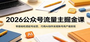 2026公众号流量主掘金课：零基础吃透起号运营，巧用AI创作实现账号高产值变现-万象聊项目