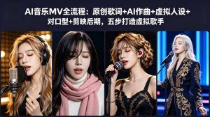AI音乐MV全流程：原创歌词+AI作曲+虚拟人设+对口型+剪映后期，五步打造虚拟歌手-万象聊项目