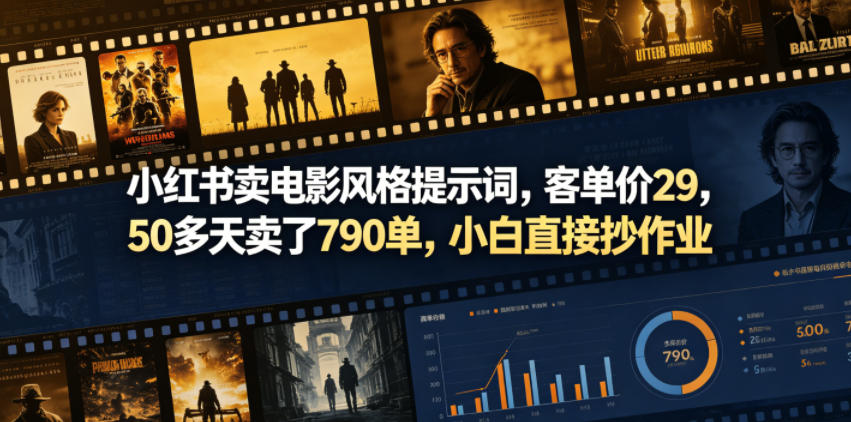 小红书卖电影风格提示词，客单价29，50多天卖了790单，小白直接抄作业！-万象聊项目