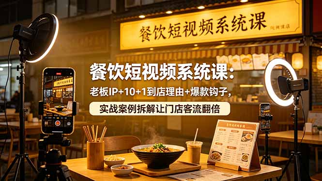 餐饮短视频系统课：老板IP+10+1到店理由+爆款钩子，实战案例拆解让门店客流翻倍-万象聊项目