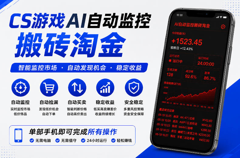 CS游戏AI自动监控搬砖淘金，稳定运行多年，支持任何形式验证，日入300+【揭秘】-万象聊项目