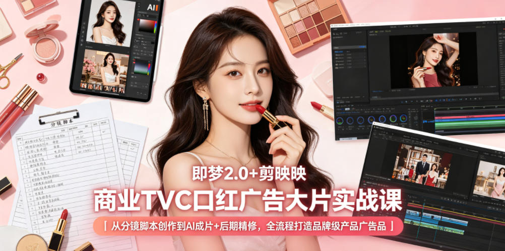 即梦2.0+剪映商业TVC口红广告大片实战课｜从分镜脚本创作到AI成片+后期精修，全流程打造品牌级产品广告-万象聊项目