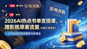 2026AI热点书单变现课，蹭影视原著流量，AI做文案素材，三平台同步带货赚图书高佣金-万象聊项目