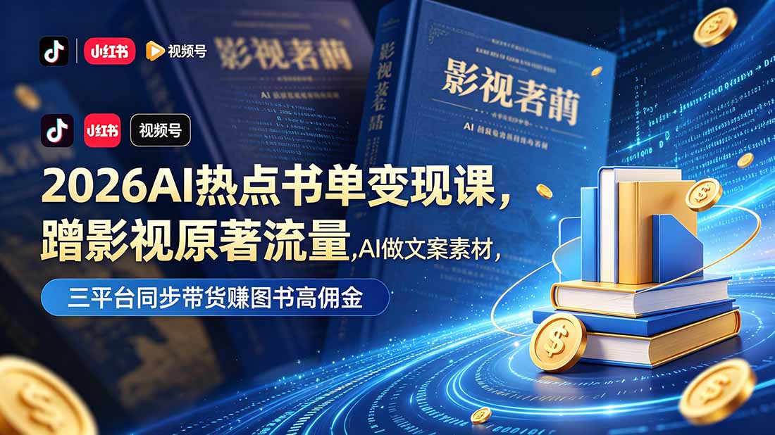 2026AI热点书单变现课，蹭影视原著流量，AI做文案素材，三平台同步带货赚图书高佣金-万象聊项目