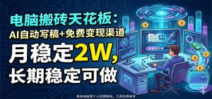 电脑搬砖天花板：AI自动写稿+免费变现渠道，月稳定2W，长期稳定可做-万象聊项目