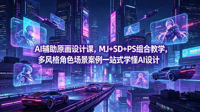 AI辅助原画设计课，MJ+SD+PS组合教学，多风格角色场景案例一站式学懂AI设计-万象聊项目