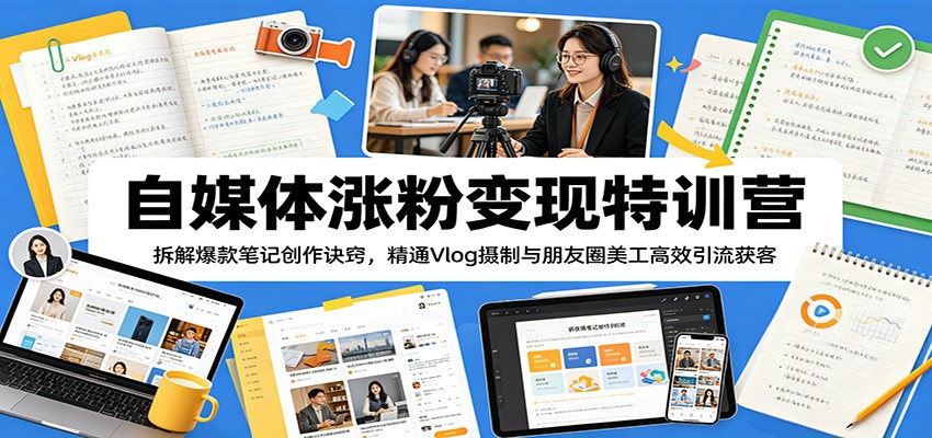 自媒体涨粉变现特训营：拆解爆款笔记创作诀窍，精通Vlog摄制与朋友圈美工高效引流获客-万象聊项目
