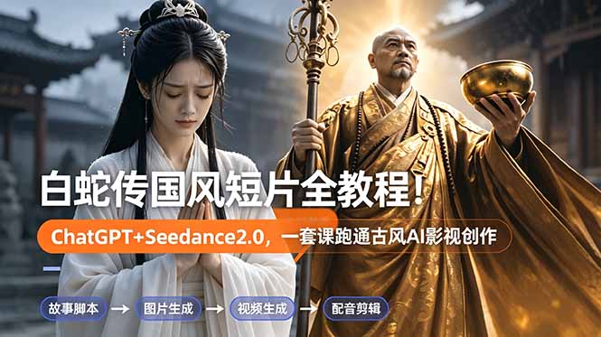 白蛇传-国风短片全教程！ChatGPT+Seedance2.0，一套课跑通古风AI影视创作-万象聊项目