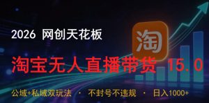 2026网创天花板，淘宝无人直播带货15.0，公域+私域双玩法，日入1k+，不违规不封号【揭秘】-万象聊项目
