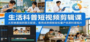 生活科普短视频剪辑课：从剪映基础到图文配音，套用成熟模板轻松量产优质科普短片-万象聊项目