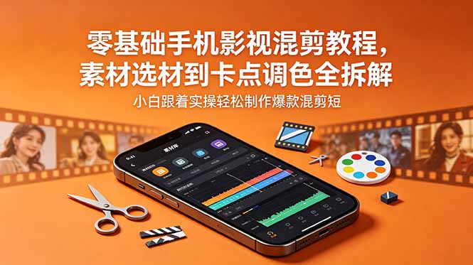 零基础手机影视混剪教程，素材选材到卡点调色全拆解，小白跟着实操轻松制作爆款混剪短片-万象聊项目