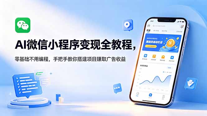 AI微信小程序变现全教程，零基础不用编程，手把手教你搭建项目赚取广告收益-万象聊项目