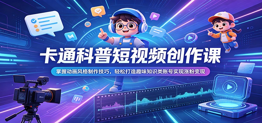 卡通科普短视频创作课：掌握动画风格制作技巧，轻松打造趣味知识类账号实现涨粉变现-万象聊项目