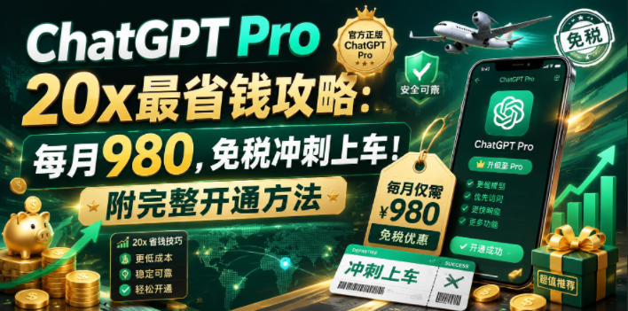 ChatGPT Pro 20x最省钱攻略：每月980，免税冲刺上车！附完整开通方法【文档】-万象聊项目