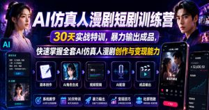 AI仿真人漫剧短剧训练营,30天实战特训,暴力输出成品,快速掌握全套AI仿真人漫剧创作与变现能力-万象聊项目