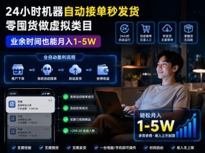 24小时机器自动接单秒发货，零囤货做虚拟类目，业余时间也能月入1-5W【揭秘】-万象聊项目