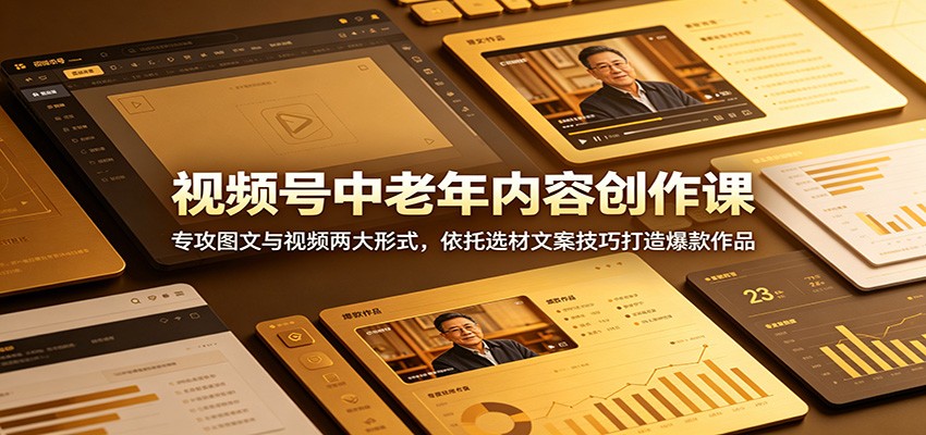 视频号中老年内容创作课：专攻图文与视频两大形式，依托选材文案技巧打造爆款作品-万象聊项目