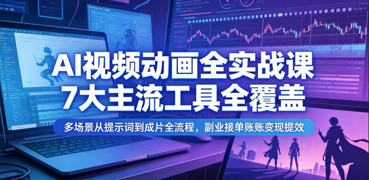 AI视频动画全实战课，7大主流工具全覆盖，多场景从提示词到成片全流程，副业接单账号变现提效-万象聊项目