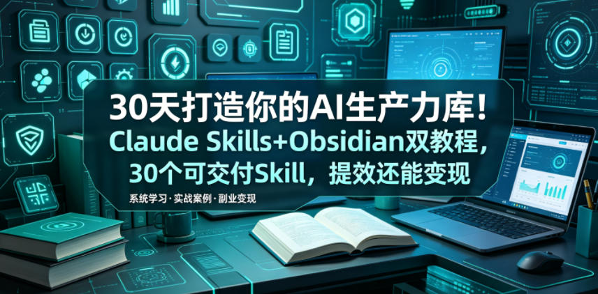 30天打造你的AI生产力库！Claude Skills+Obsidian 双教程，30 个可交付 Skill，提效还能变现-万象聊项目