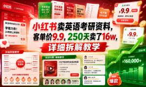 小红书卖英语考研资料，客单价9.9，250天卖了16w，详细拆解教学-万象聊项目