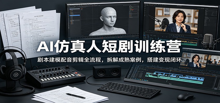 AI仿真人短剧训练营：剧本建模配音剪辑全流程，拆解成熟案例，搭建变现闭环-万象聊项目