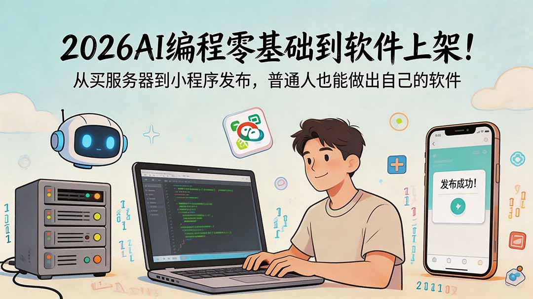 2026AI编程零基础到软件上架！从买服务器到小程序发布，普通人也能做出自己的软件-万象聊项目