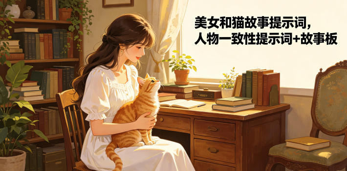 美女和猫故事提示词，人物一致性提示词+故事板-万象聊项目