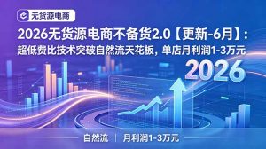 2026无货源电商不备货2.0【更新-6月】：超低费比技术突破自然流天花板，单店月利润1-3万元-万象聊项目