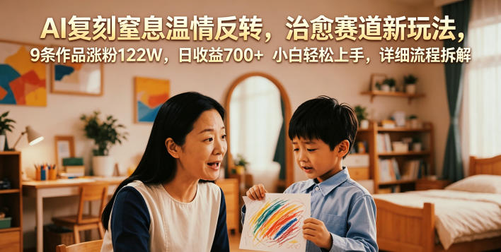 AI复刻窒息温情反转，治愈赛道新玩法，9条作品涨粉122W，日收益700+ 小白轻松上手，详细流程拆解-万象聊项目