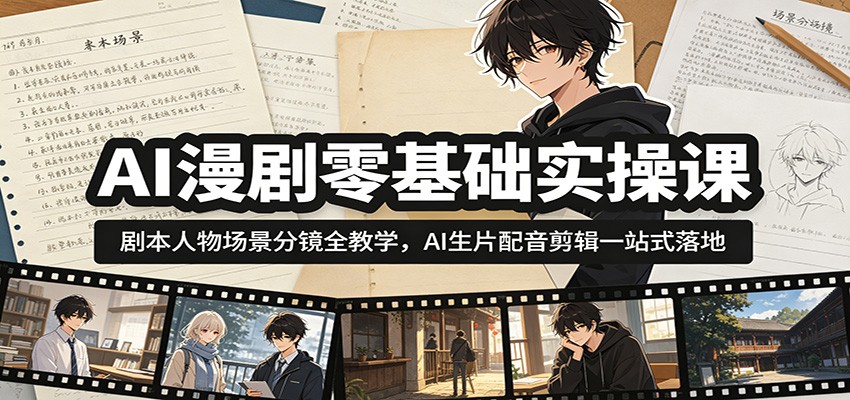 AI漫剧零基础实操课：剧本人物场景分镜全教学，AI生片配音剪辑一站式落地-万象聊项目