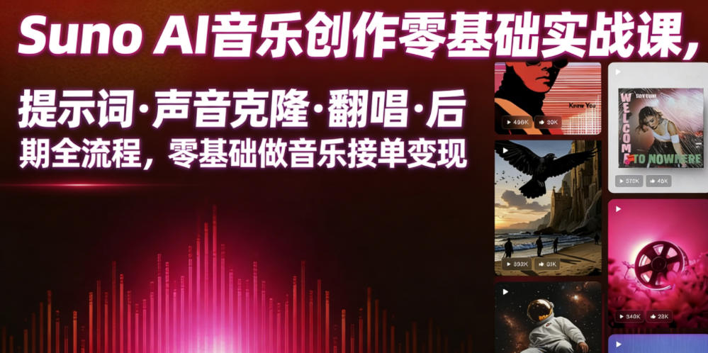 Suno AI音乐创作实战课，提示词・声音克隆・翻唱・后期全流程，零基础做音乐接单变现-万象聊项目