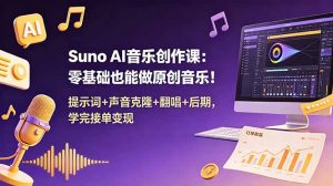 Suno AI音乐创作课：零基础也能做原创音乐！提示词+声音克隆+翻唱+后期，学完接单变现-万象聊项目