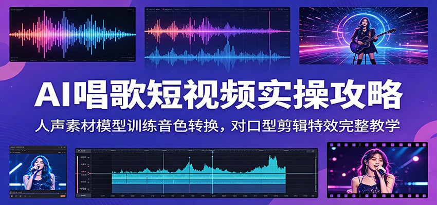AI唱歌短视频实操攻略：人声素材模型训练音色转换，对口型剪辑特效完整教学-万象聊项目