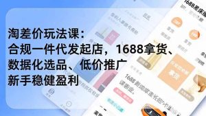 淘差价玩法课：合规一件代发起店，1688拿货、数据化选品、低价推广，新手稳健盈利(更新6月-万象聊项目