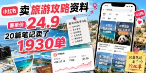 小红书卖旅游攻略资料，客单价24.9，20篇笔记卖了1930单！-万象聊项目