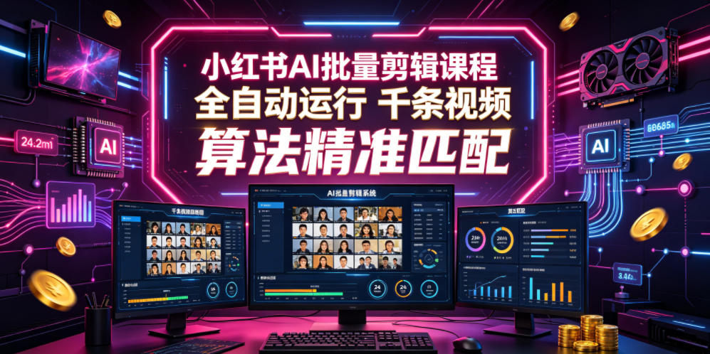 小红书AI批量剪辑课程，24小时全自动运行，解放双手专注运营，千条视频批量处理，小红书算法精准匹配-万象聊项目