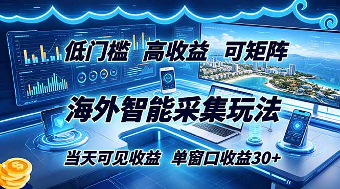 海外智能采集玩法，低门槛高单价可矩阵，当天可见收益，单窗口30+-万象聊项目