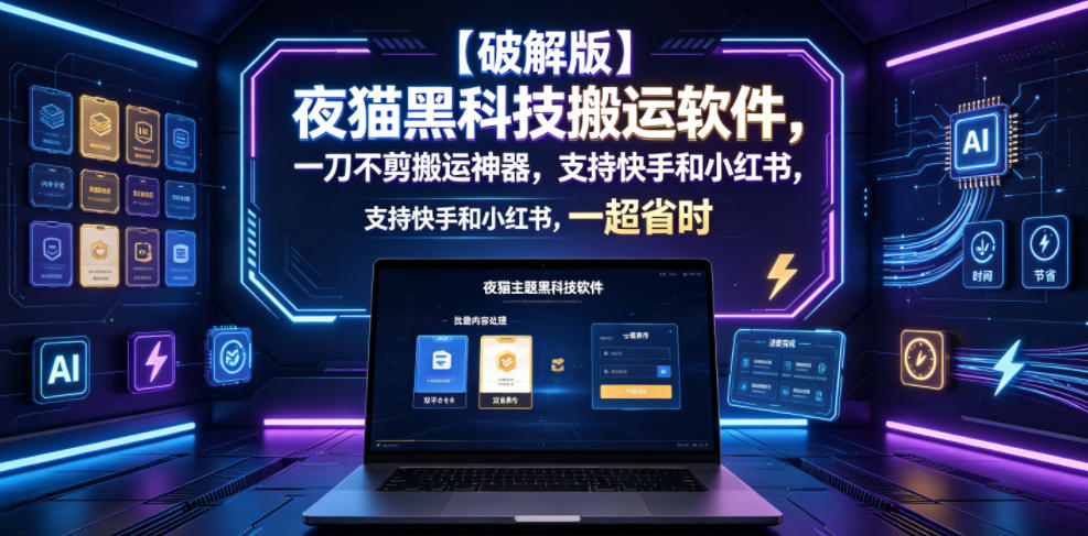 【破解版】夜猫黑科技搬运软件，一刀不剪搬运神器，支持快手和小红书，一键搬运超省时！-万象聊项目