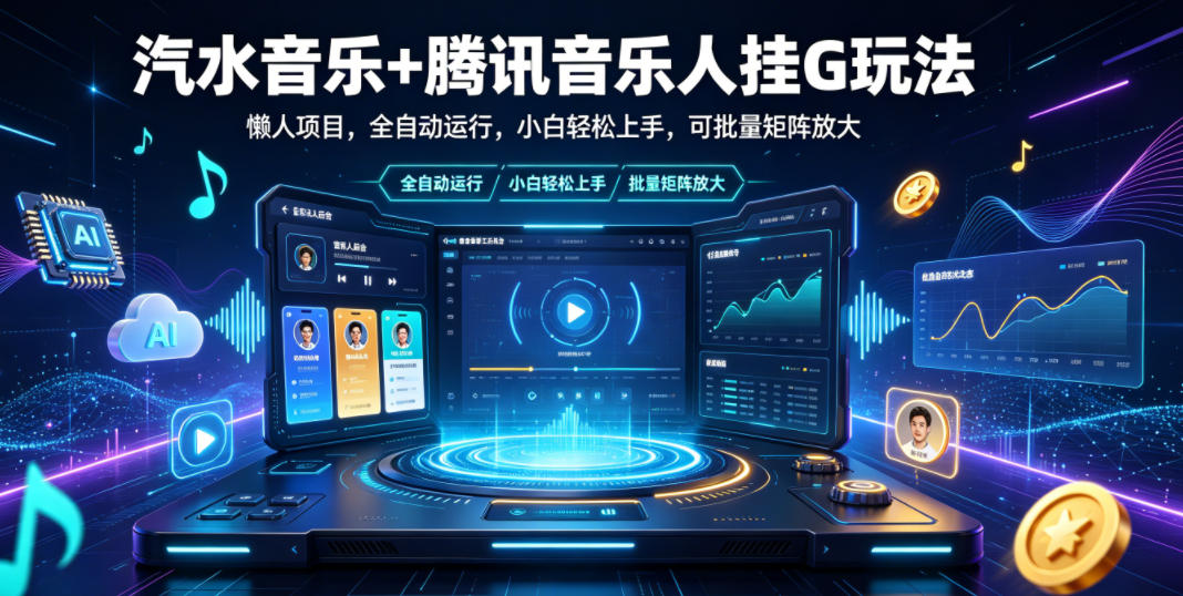汽水音乐+腾讯音乐人挂G玩法，懒人项目，全自动运行，小白轻松上手，可批量矩阵放大【揭秘】-万象聊项目