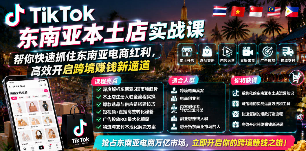 TikTok东南亚本土店实战课，帮你快速抓住东南亚电商红利，高效开启跨境賺钱新通道-万象聊项目