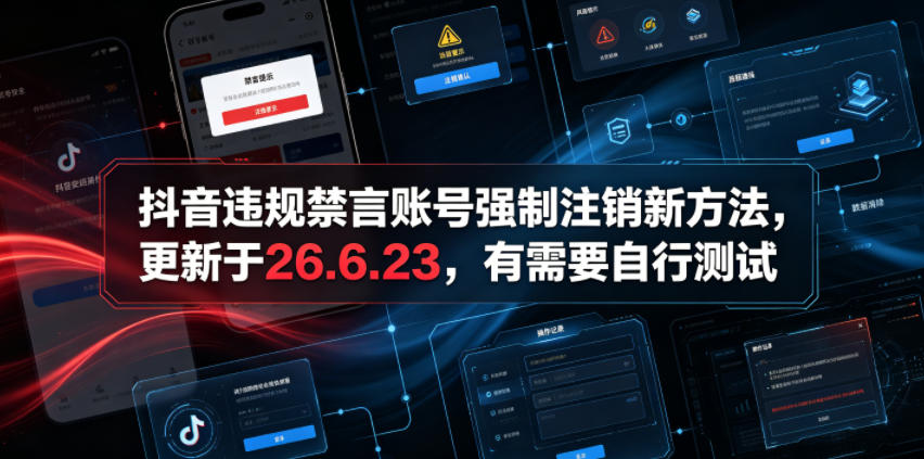 抖音违规禁言账号强制注销新方法，更新于26.6.23，有需要自行测试-万象聊项目