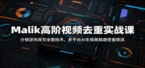 Malik高阶视频去重实战课：分镜逆向改写全套技术，多平台AI生视频规避查重限流-万象聊项目
