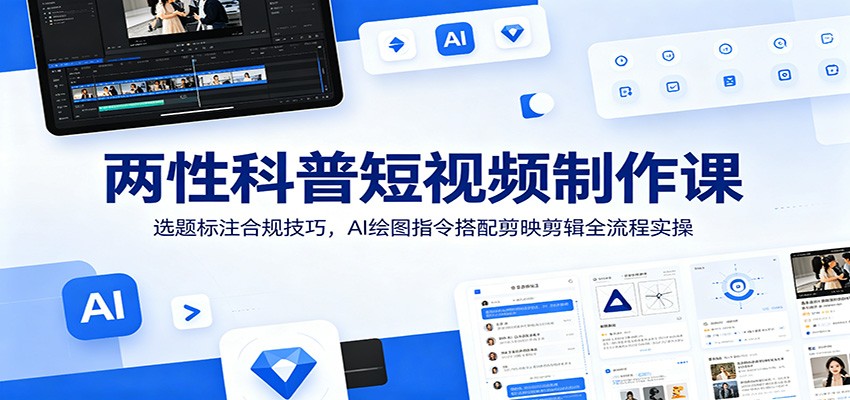 两性科普短视频制作课：选题标注合规技巧，AI绘图指令搭配剪映剪辑全流程实操-万象聊项目