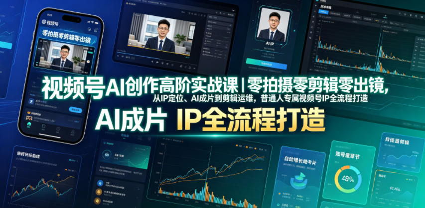 视频号AI创作高阶实战课｜零拍摄零剪辑零出镜，从IP定位、AI成片到剪辑运维，普通人专属视频号IP全流程打造-万象聊项目