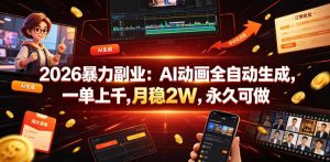 2026暴力副业：AI动画全自动生成，一单上千，月稳2W，永久可做【揭秘】-万象聊项目