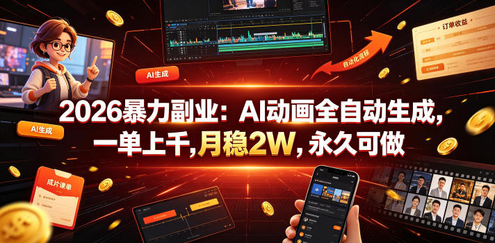 2026暴力副业：AI动画全自动生成，一单上千，月稳2W，永久可做【揭秘】-万象聊项目
