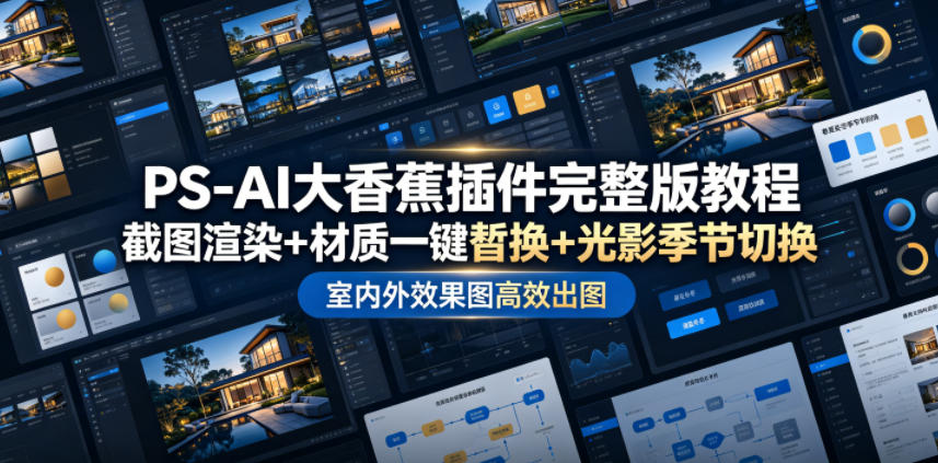 PS-AI大香蕉插件完整版教程，截图渲染+材质一键替换+光影季节切换，室内外效果图高效出图高阶课程-万象聊项目