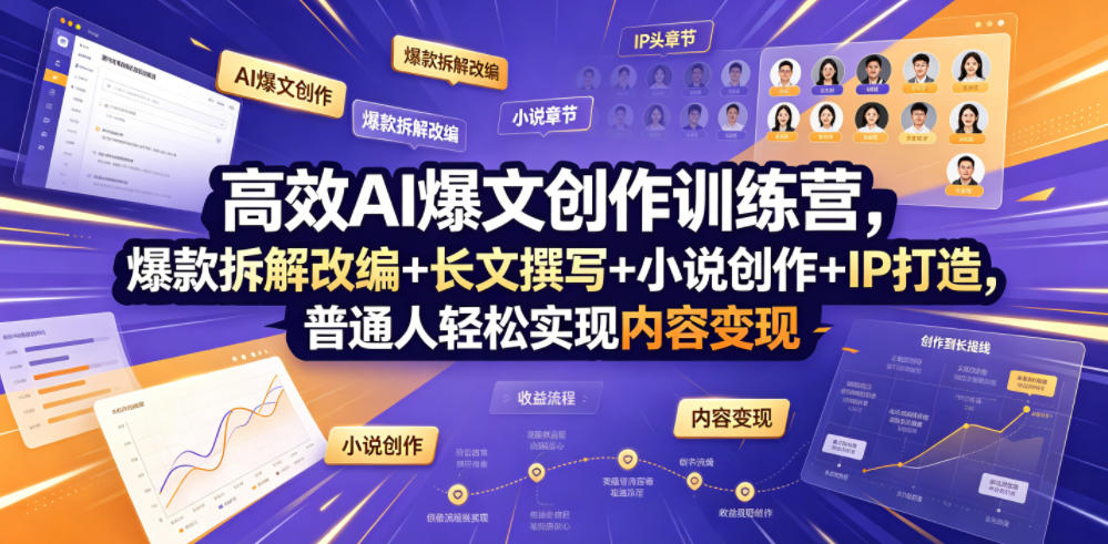高效AI爆文创作训练营，爆款拆解改编+长文撰写+小说创作+IP打造，普通人轻松实现内容变现-万象聊项目