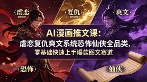 AI漫画推文课：虐恋复仇爽文系统恐怖仙侠全品类，零基础快速上手爆款图文赛道-万象聊项目