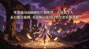 零基础AI动画短片训练营，古风数字人末日魔法案例，首尾帧运镜对口型全套实操讲解-万象聊项目
